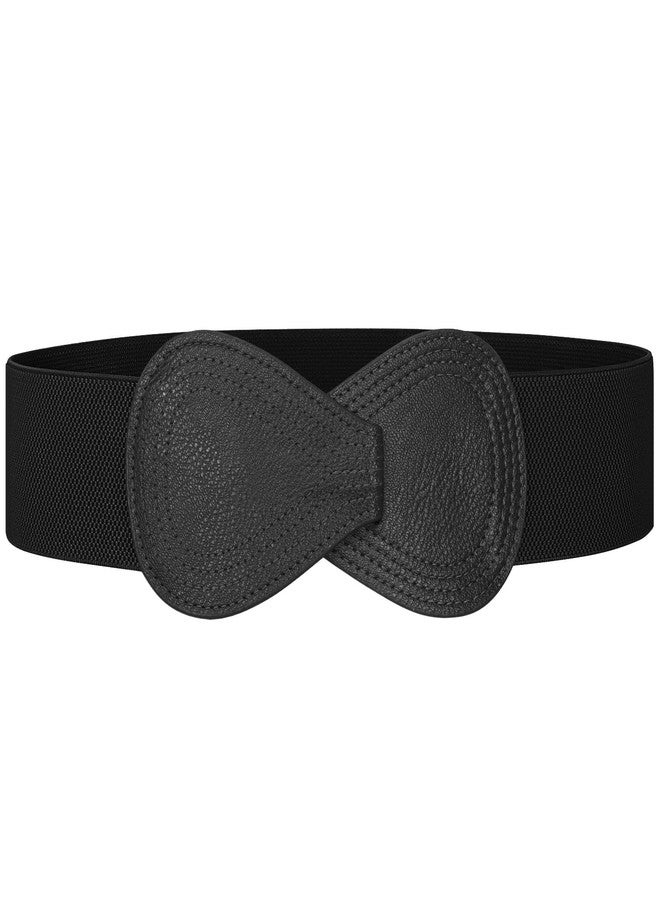 TRIWORKS Vintage Women Wide Elastic Belt Ladies Stretchy Dress Belt Fashion 8-shaped Buckle Coats Waist Belt,Black - Image 1